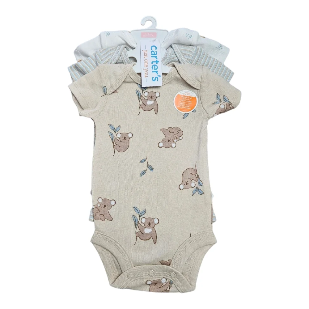 Carter's Newborn Onesie Set NEW Set of 3 Koala Print Stripes Leaf Print
